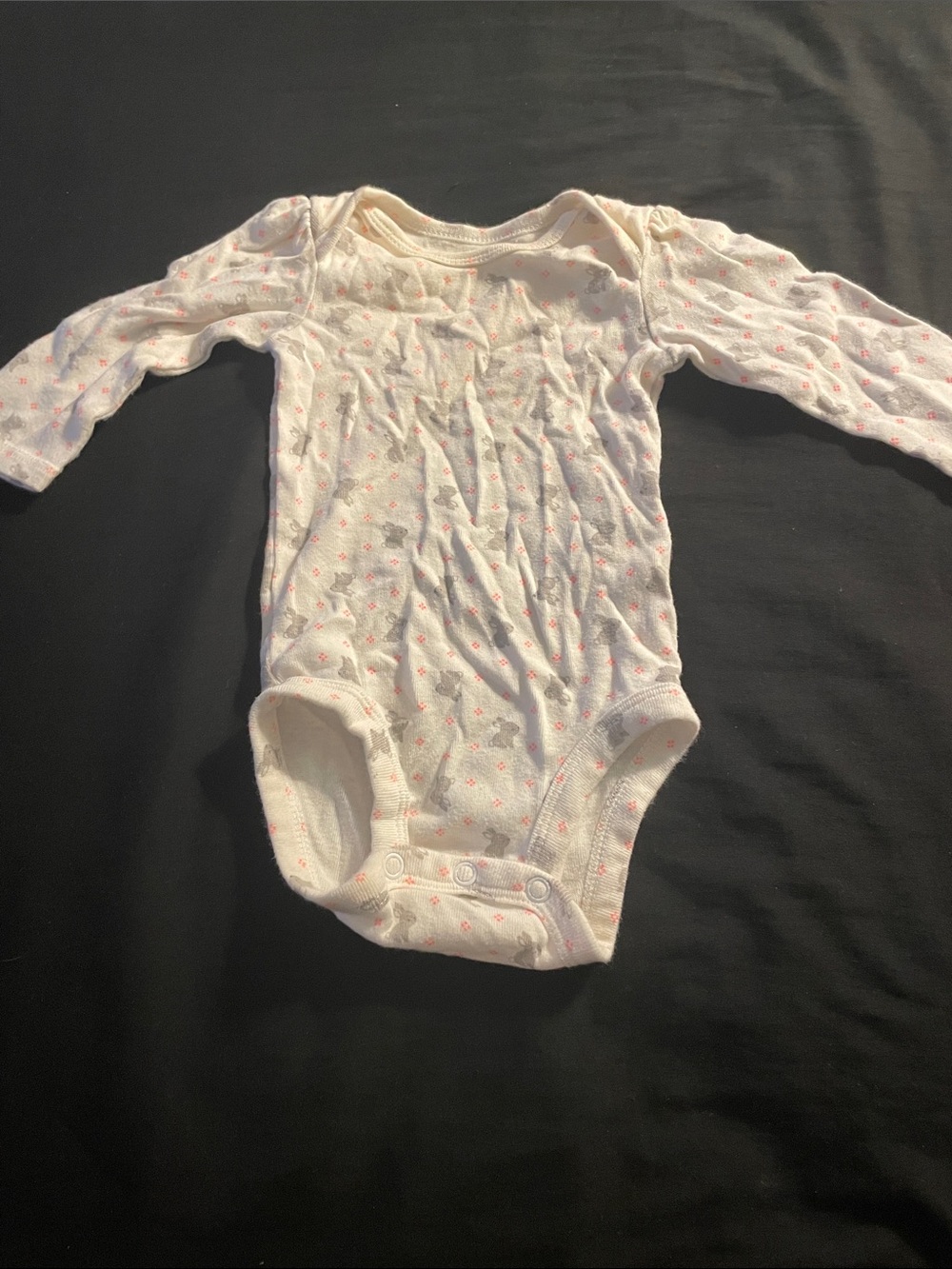 White Long-Sleeve Baby One-Piece with Pink Star Accents